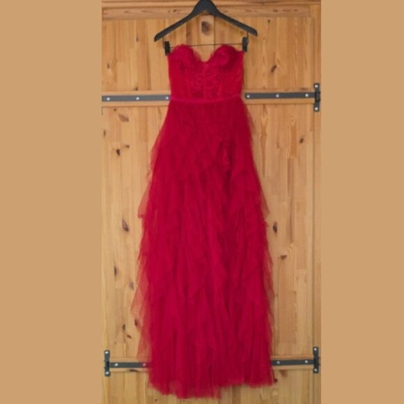 NWT FOR LOVE & LEMONS BUSTIER RED TULLE & LACE STRAPLESS GOWN DRESS SIZE XS - Picture 8 of 11